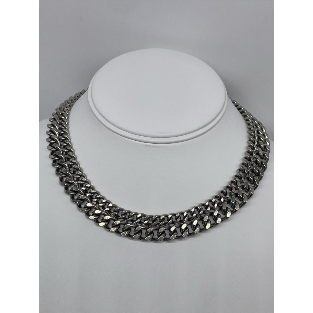 Vintage “Paris” Multi Layered Curb Link Chain Necklace Push Button Box Clasp 14”